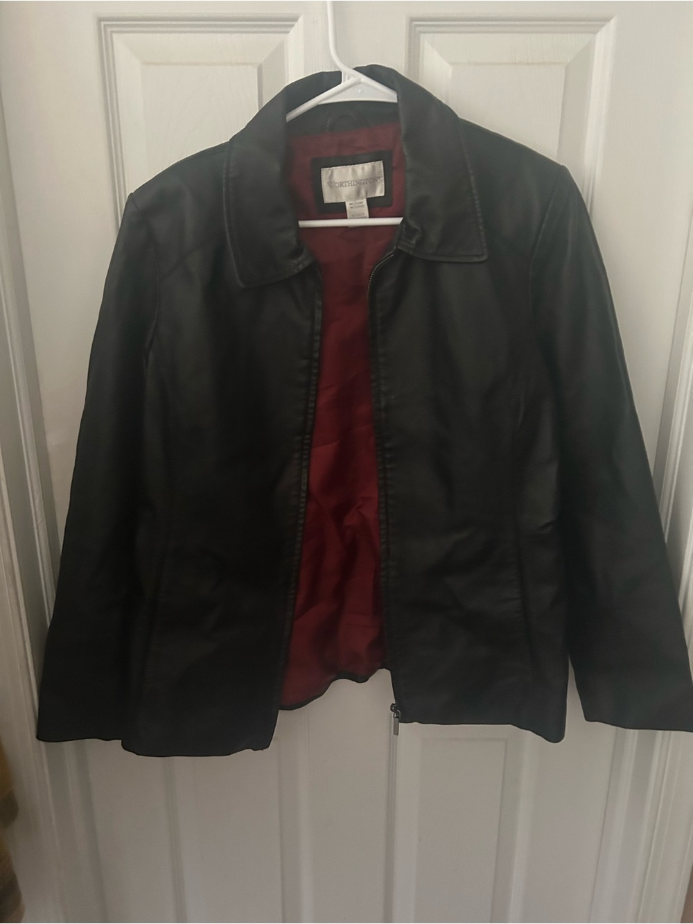 Worthington Black Leather Jacket with Red Lining